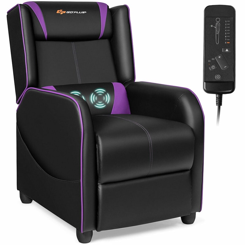 Adjustable Modern Gaming Chair PU Leather Single Recliner Sofa with Footrest Massage Function