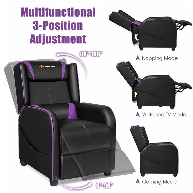 Adjustable Modern Gaming Chair PU Leather Single Recliner Sofa with Footrest Massage Function