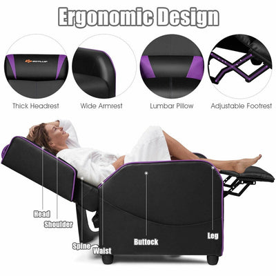 Adjustable Modern Gaming Chair PU Leather Single Recliner Sofa with Footrest Massage Function