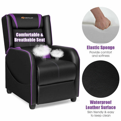 Adjustable Modern Gaming Chair PU Leather Single Recliner Sofa with Footrest Massage Function