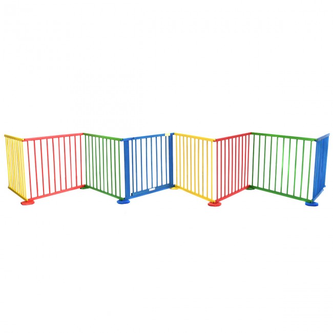 Baby Playpen 8 Panel Multicolors Wooden Frame Playard