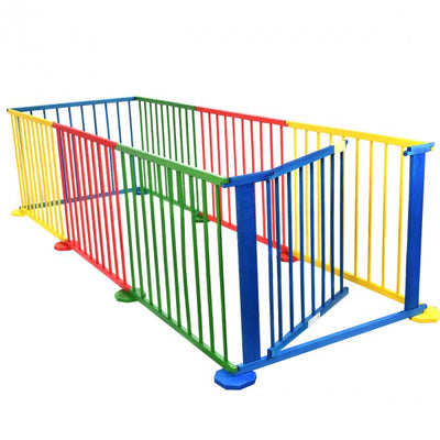 Baby Playpen 8 Panel Multicolors Wooden Frame Playard