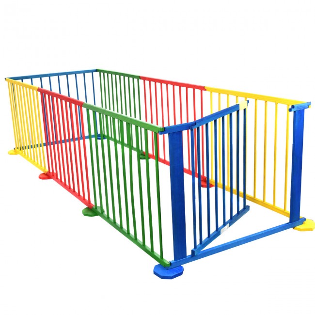 Baby Playpen 8 Panel Multicolors Wooden Frame Playard
