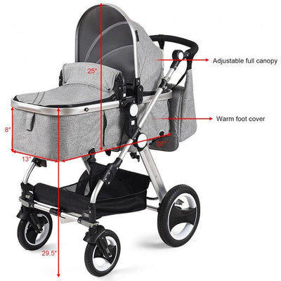 Baby Stroller 2 in 1 Convertible Bassinet Reclining Stroller