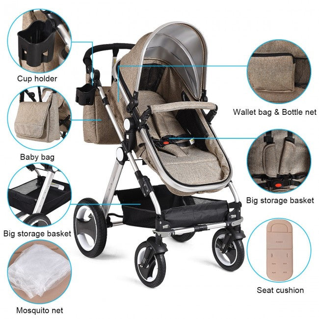 Baby Stroller 2 in 1 Convertible Bassinet Reclining Stroller