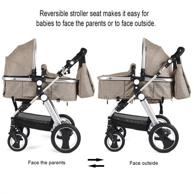 Baby Stroller 2 in 1 Convertible Bassinet Reclining Stroller