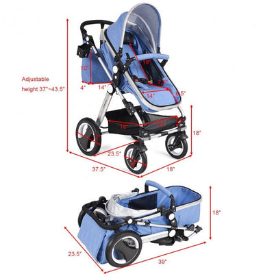 Baby Stroller 2 in 1 Convertible Bassinet Reclining Stroller