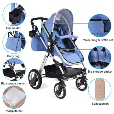 Baby Stroller 2 in 1 Convertible Bassinet Reclining Stroller