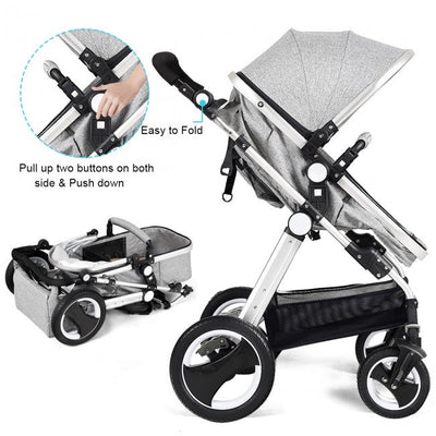 Baby Stroller 2 in 1 Convertible Bassinet Reclining Stroller