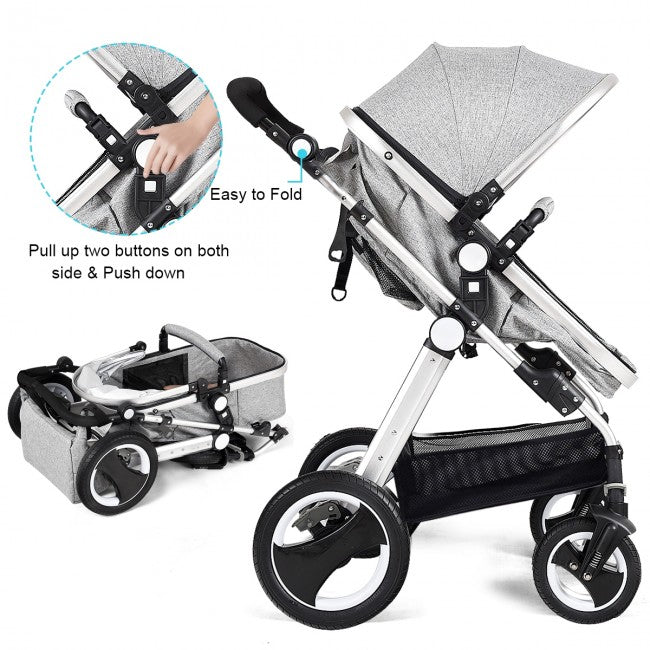 Baby Stroller 2 in 1 Convertible Bassinet Reclining Stroller