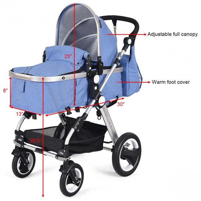 Baby Stroller 2 in 1 Convertible Bassinet Reclining Stroller