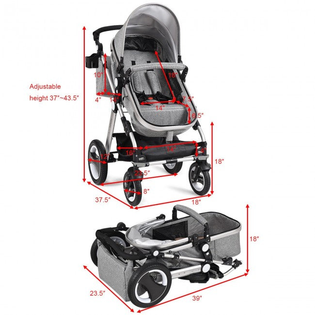 Baby Stroller 2 in 1 Convertible Bassinet Reclining Stroller