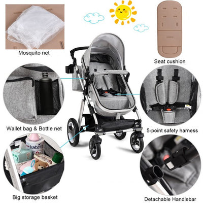 Baby Stroller 2 in 1 Convertible Bassinet Reclining Stroller