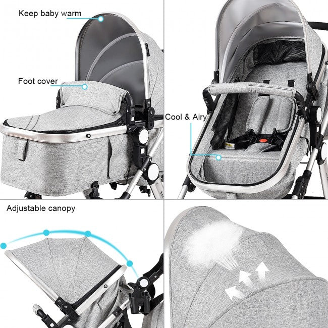 Baby Stroller 2 in 1 Convertible Bassinet Reclining Stroller