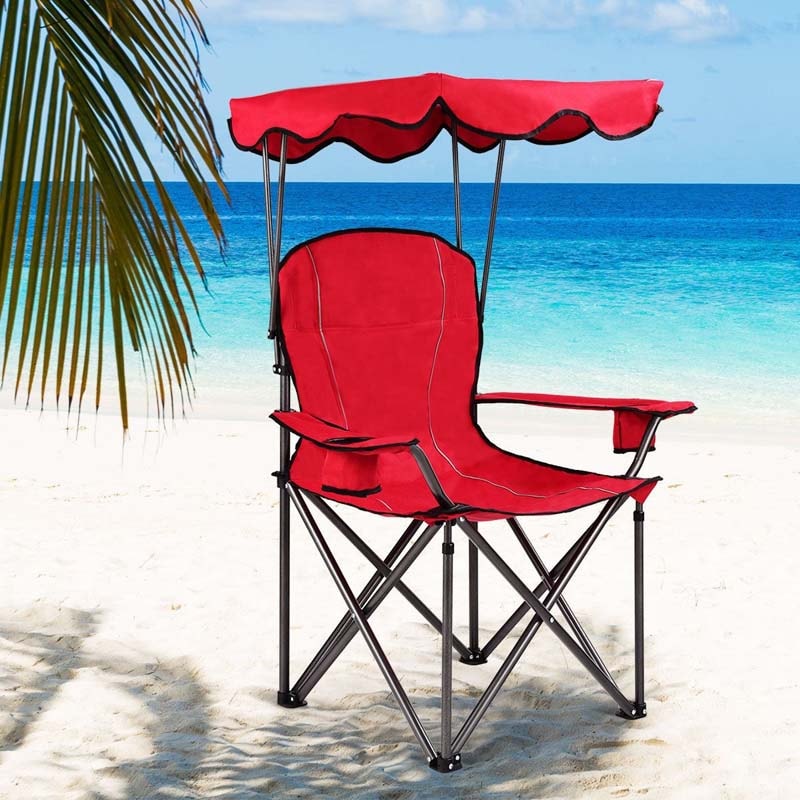 Folding Beach Canopy Chair with Cup Holders