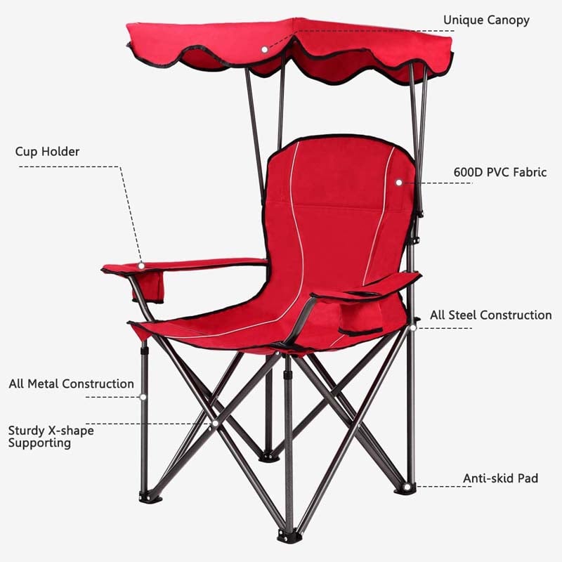 Folding Beach Canopy Chair with Cup Holders