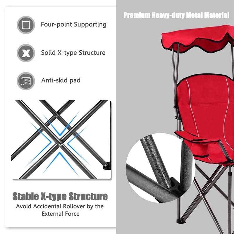 Folding Beach Canopy Chair with Cup Holders