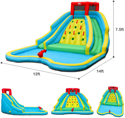 Dual Water Slides Kids Water Park With Huge Climb Wall