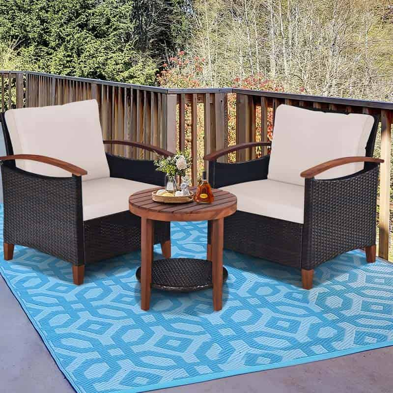 3 Pcs Solid Wood Frame Patio Rattan Furniture Set