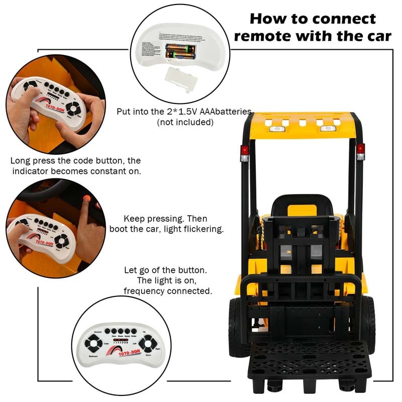 12V Kids Ride On Forklift Electric Construction Vehicle with Remote Control and Back Trunk