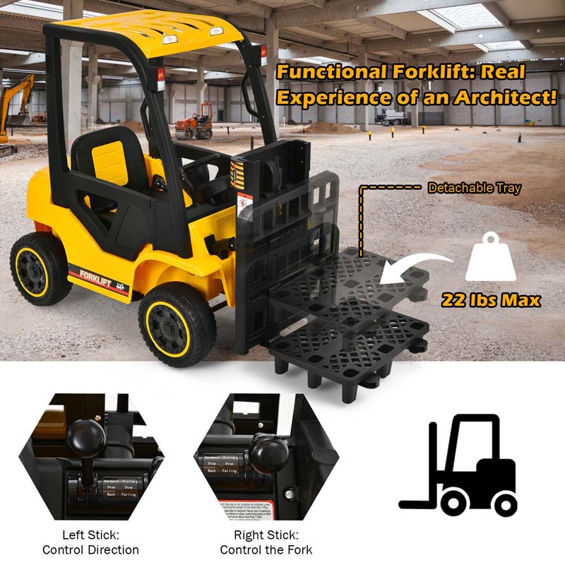 12V Kids Ride On Forklift Electric Construction Vehicle with Remote Control and Back Trunk