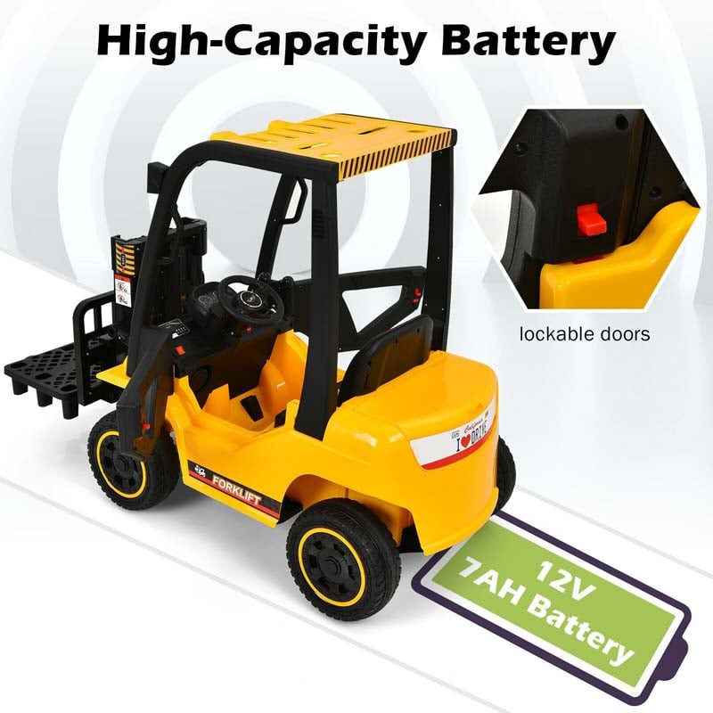 12V Kids Ride On Forklift Electric Construction Vehicle with Remote Control and Back Trunk