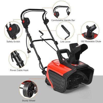 15Amp Electric Snow Thrower 18-Inch Snow Blower with 180° Rotatable Chute 2 Wheels for Yard Driveway Sidewalk