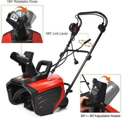 15Amp Electric Snow Thrower 18-Inch Snow Blower with 180° Rotatable Chute 2 Wheels for Yard Driveway Sidewalk