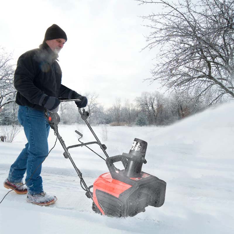 15Amp Electric Snow Thrower 18-Inch Snow Blower with 180° Rotatable Chute 2 Wheels for Yard Driveway Sidewalk