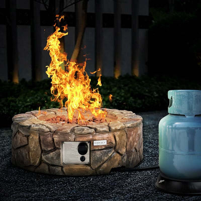 28 Inch 40000 BTU Outdoor Propane Gas Fire Pit Stainless-Steel Gas Burner with PVC Cover Lava Rock