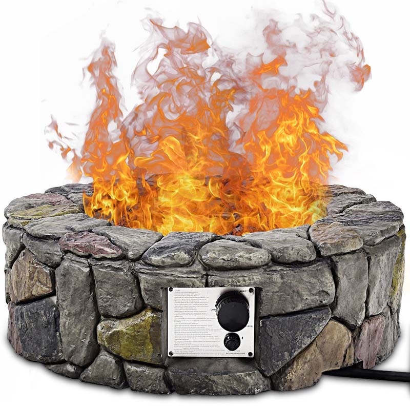 28 Inch 40000 BTU Outdoor Propane Gas Fire Pit Stainless-Steel Gas Burner with PVC Cover Lava Rock