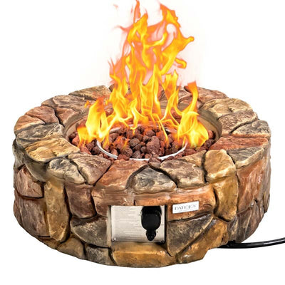 28 Inch 40000 BTU Outdoor Propane Gas Fire Pit Stainless-Steel Gas Burner with PVC Cover Lava Rock