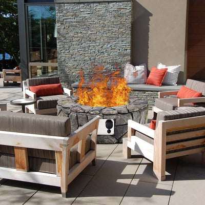 28 Inch 40000 BTU Outdoor Propane Gas Fire Pit Stainless-Steel Gas Burner with PVC Cover Lava Rock