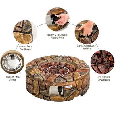 28 Inch 40000 BTU Outdoor Propane Gas Fire Pit Stainless-Steel Gas Burner with PVC Cover Lava Rock