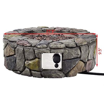 28 Inch 40000 BTU Outdoor Propane Gas Fire Pit Stainless-Steel Gas Burner with PVC Cover Lava Rock