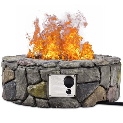 28 Inch 40000 BTU Outdoor Propane Gas Fire Pit Stainless-Steel Gas Burner with PVC Cover Lava Rock