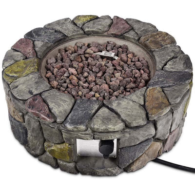 28 Inch 40000 BTU Outdoor Propane Gas Fire Pit Stainless-Steel Gas Burner with PVC Cover Lava Rock