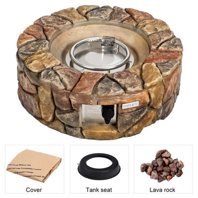 28 Inch 40000 BTU Outdoor Propane Gas Fire Pit Stainless-Steel Gas Burner with PVC Cover Lava Rock