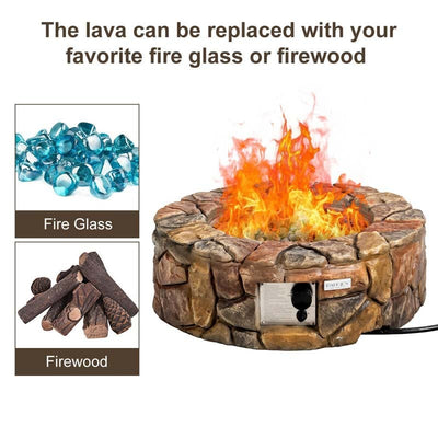 28 Inch 40000 BTU Outdoor Propane Gas Fire Pit Stainless-Steel Gas Burner with PVC Cover Lava Rock