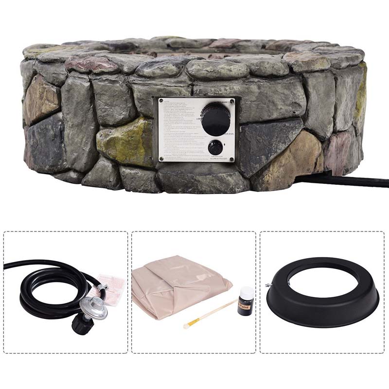 28 Inch 40000 BTU Outdoor Propane Gas Fire Pit Stainless-Steel Gas Burner with PVC Cover Lava Rock