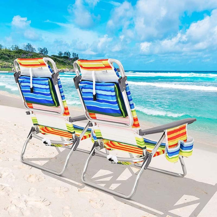 2 Pcs Folding Backpack 5-Position Beach Chair with Pillow