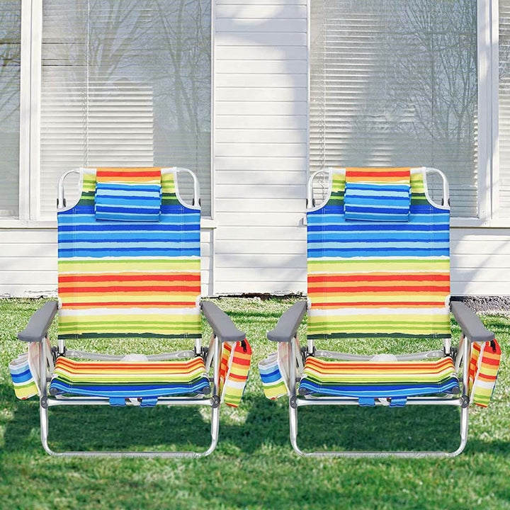 2 Pcs Folding Backpack 5-Position Beach Chair with Pillow