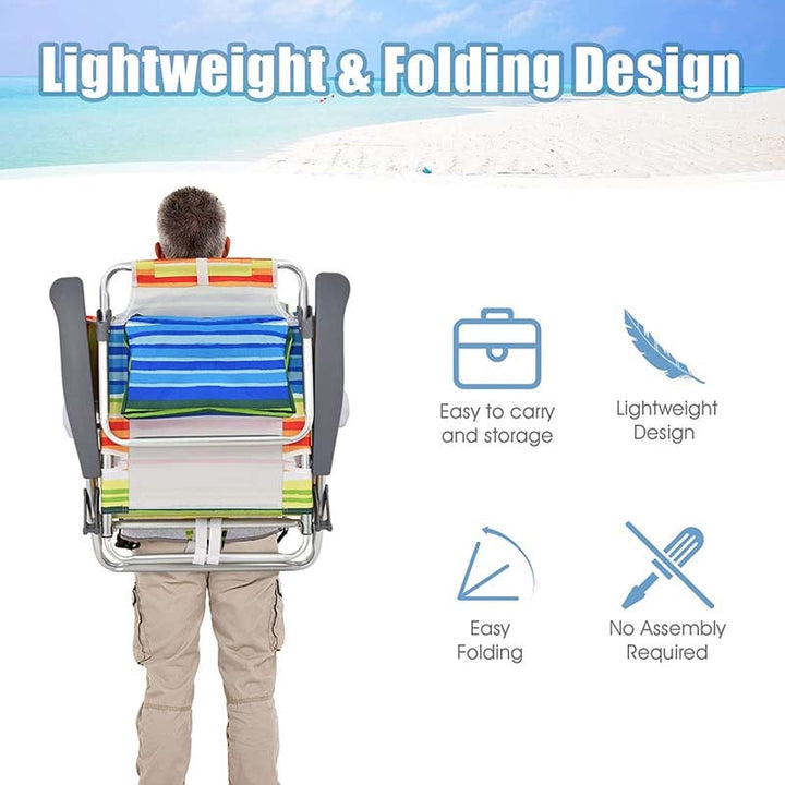 2 Pcs Folding Backpack 5-Position Beach Chair with Pillow