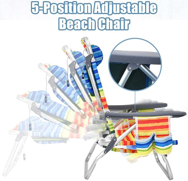 2 Pcs Folding Backpack 5-Position Beach Chair with Pillow