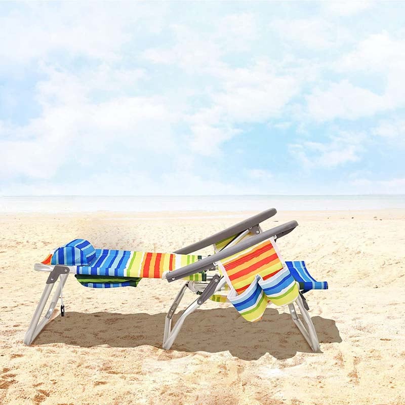 2 Pcs Folding Backpack 5-Position Beach Chair with Pillow