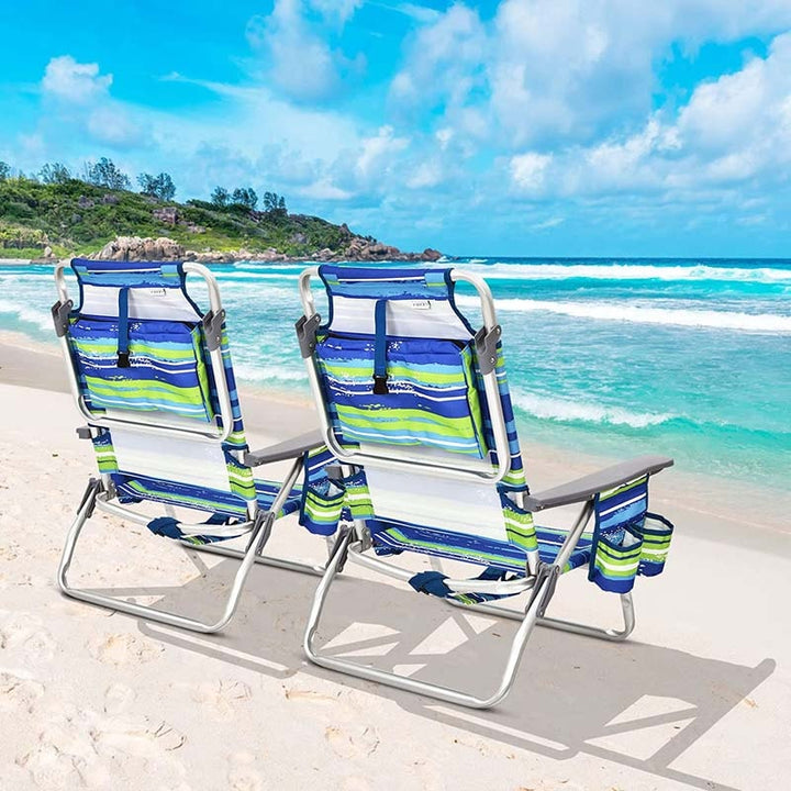 2 Pcs Folding Backpack 5-Position Beach Chair with Pillow