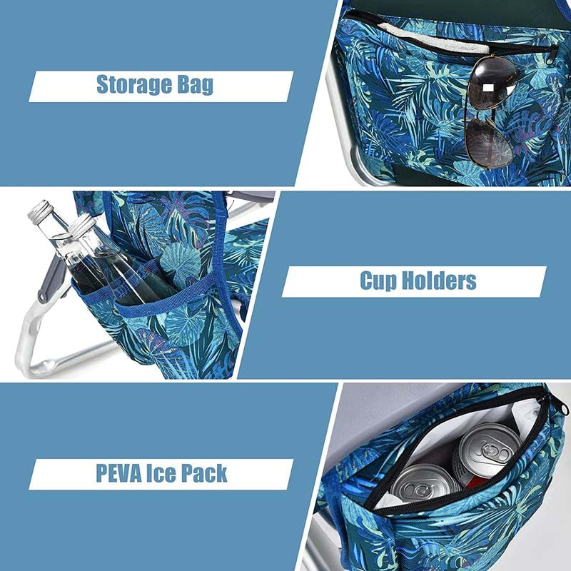 2 Pcs Folding Backpack 5-Position Beach Chair with Pillow