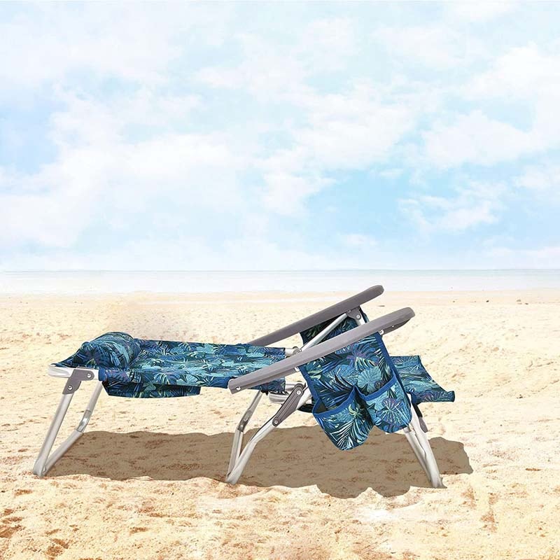 2 Pcs Folding Backpack 5-Position Beach Chair with Pillow