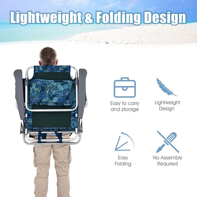 2 Pcs Folding Backpack 5-Position Beach Chair with Pillow