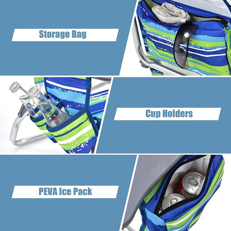 2 Pcs Folding Backpack 5-Position Beach Chair with Pillow